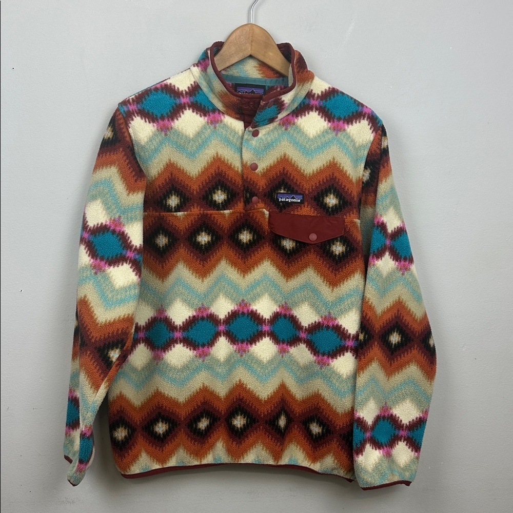 Patagonia Synchilla Snap T Fleece Timber Twist Aztec Pullover Cinder Red Sz M - Picture 8 of 17